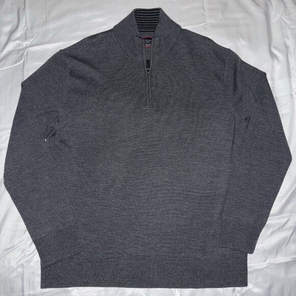 Untuckit 1/4 Zip Sweater Mens Gray Extra Fine Merino Will Pullover Mens Size L - Picture 1 of 5